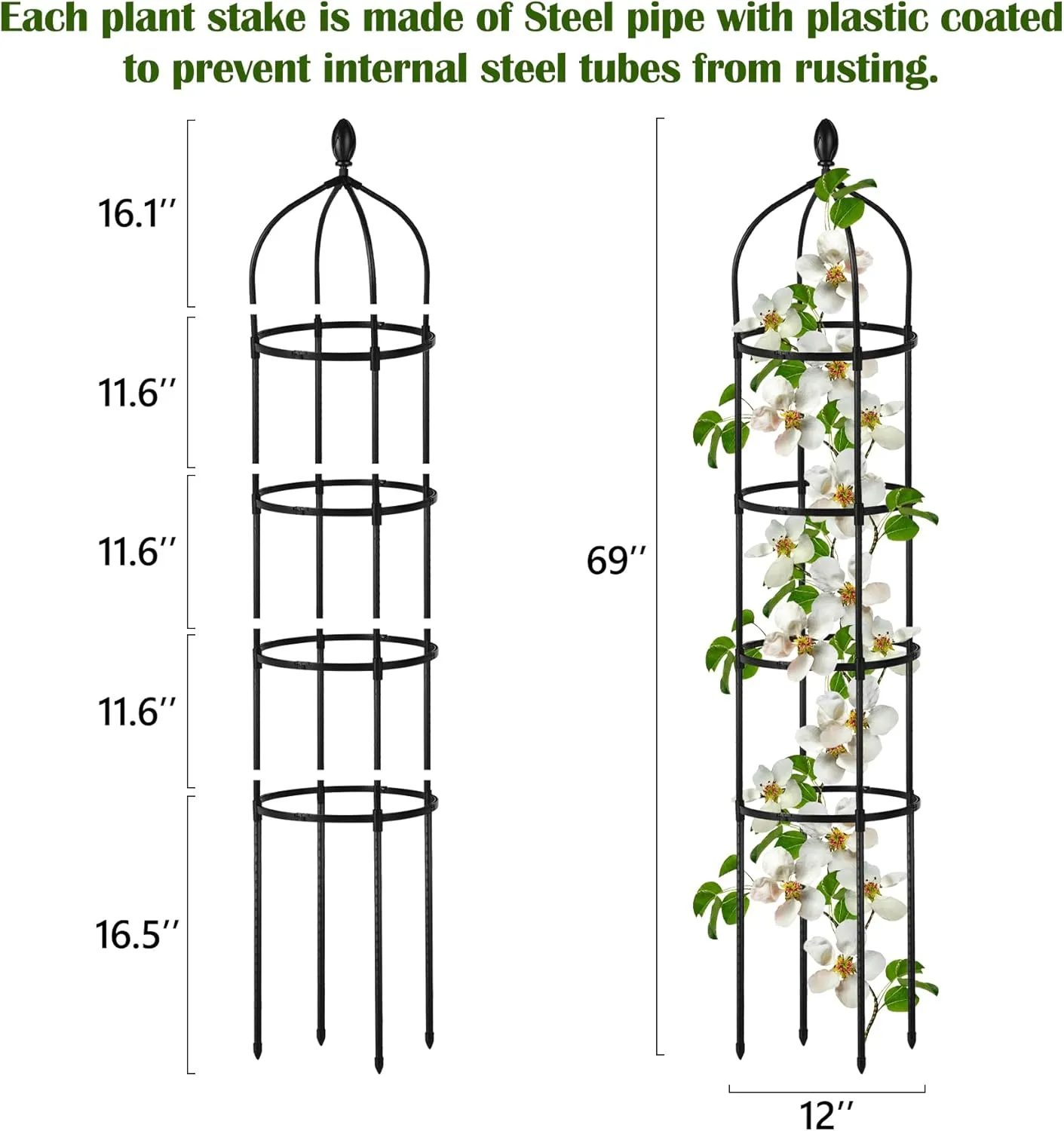 Garden Obelisk Trellis for Climbing Plants Outdoor 6 Ft Rose Bush Round Trellis for Pots Rustproof Metal Plant Flower Trellises for Clematis Vine Jasmine Support Outdoor Indoor