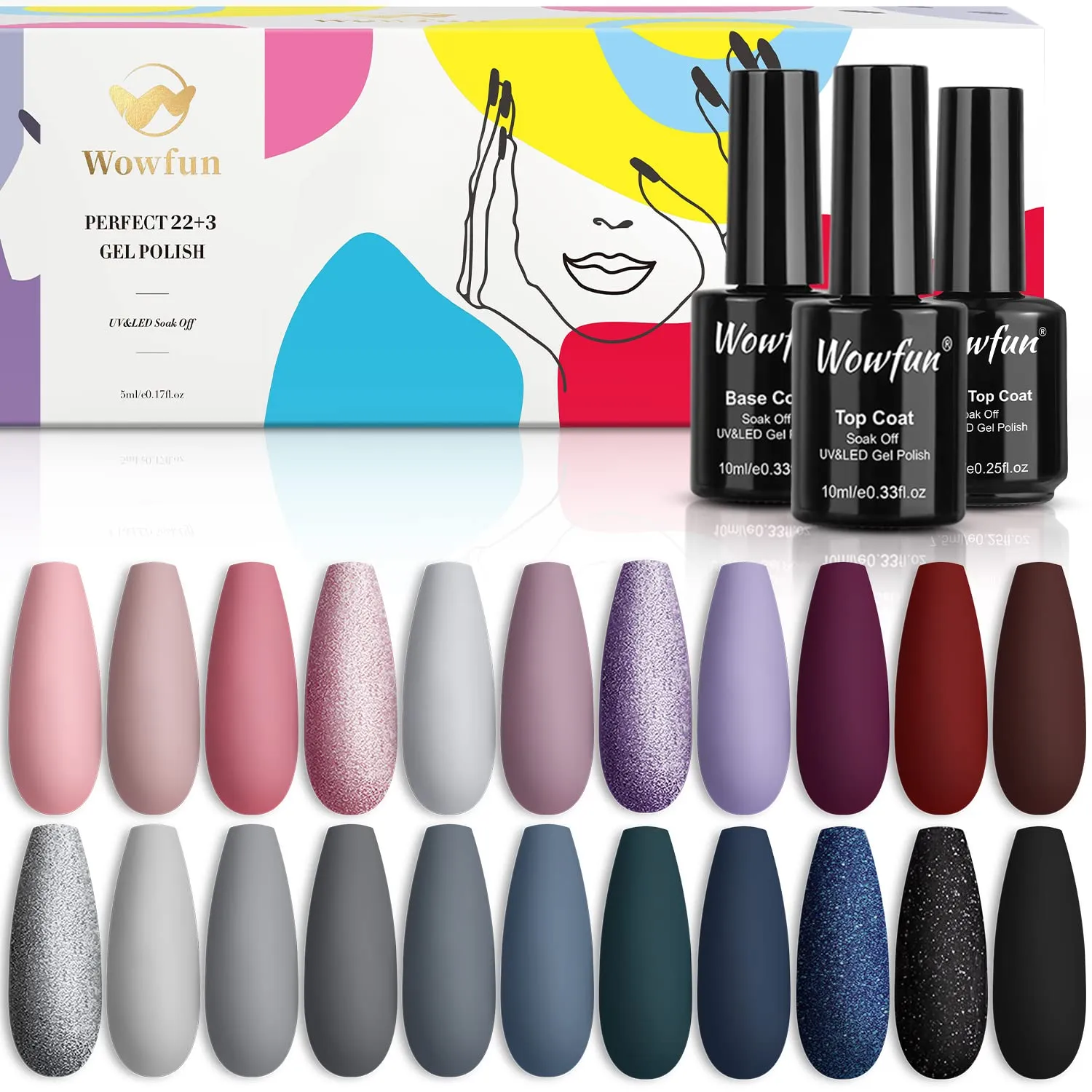 Gel Nail Polish Kit, 25Pcs Nude Nail Polish Pink Gray Soak Off Gel Polish Set with Glossy Matte Top Base Coat All Season Nail Art Starter Kit Salon DIY at Home Mother's Day Gifts for Her