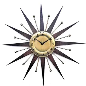 Gilded Starburst Wall Clock – Handcrafted Atomic Sunburst in George Nelson Style | Vintage Brass Industrial Clock