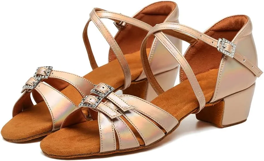 Girls Latin Dance Shoe Satin Salsa Ballroom Low Heel Practice Dance Shoes,Model WLLD28
