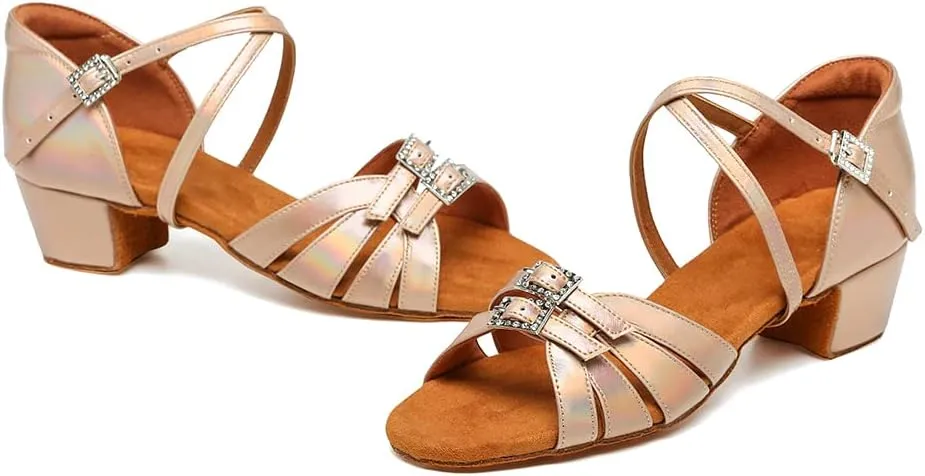 Girls Latin Dance Shoe Satin Salsa Ballroom Low Heel Practice Dance Shoes,Model WLLD28