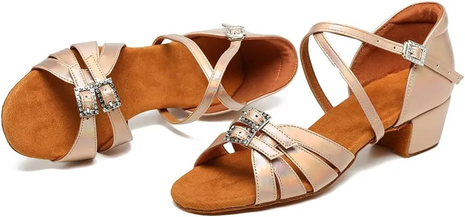 Girls Latin Dance Shoe Satin Salsa Ballroom Low Heel Practice Dance Shoes,Model WLLD28