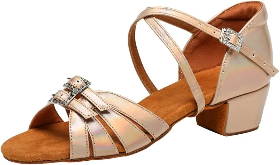 Girls Latin Dance Shoe Satin Salsa Ballroom Low Heel Practice Dance Shoes,Model WLLD28