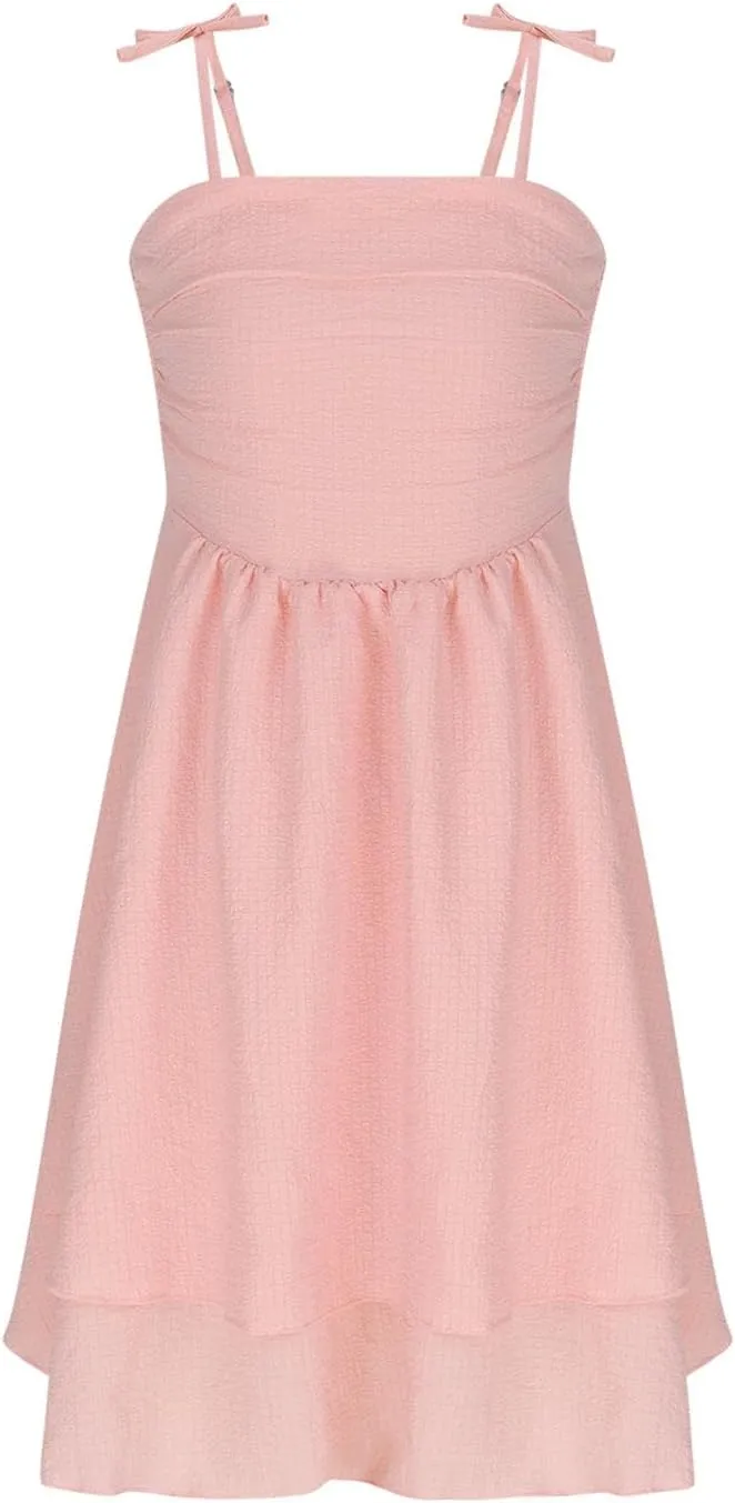 Girl's Sleeveless Dress Smocked Ruched Dresses A Line Swing Layered Dress Formal Cami Dresses Party Prom Gowns