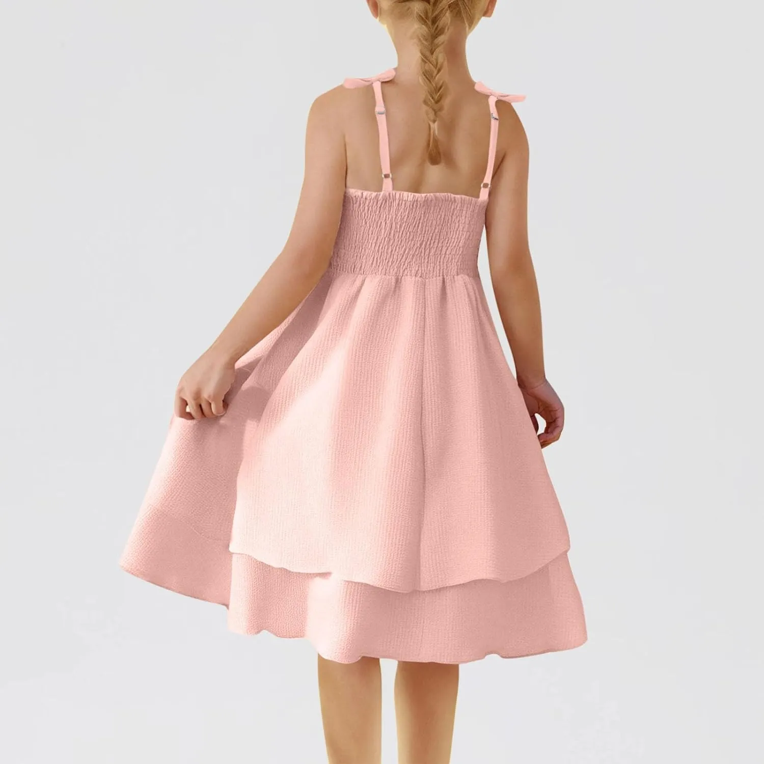 Girl's Sleeveless Dress Smocked Ruched Dresses A Line Swing Layered Dress Formal Cami Dresses Party Prom Gowns