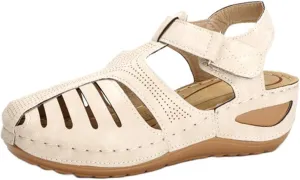 Gladiator Sandals for Women Orthopedic Closed Toe Non Slip Wedge Sandals Breathable Hollow Out Hook and Loop Fastener Slides Sandal Soft Cushion Wedge Walking Shoes