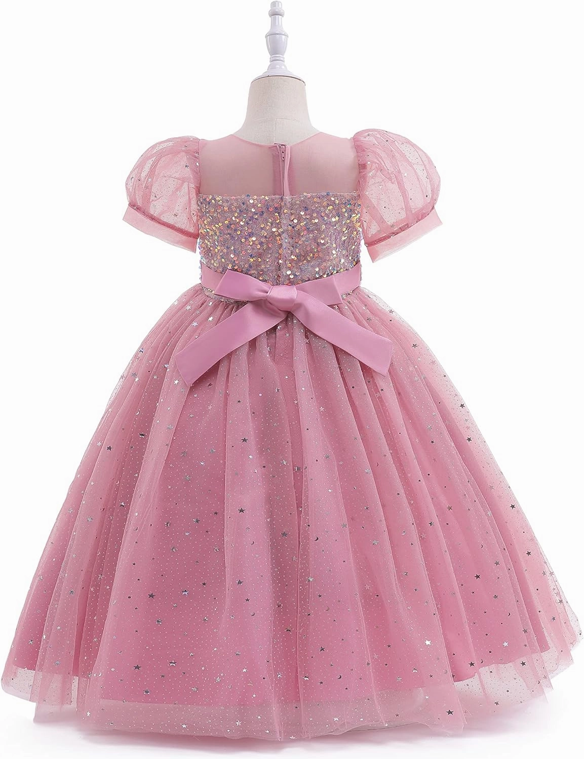 Glamulice Flower Girls Sparkle Tulle Puff Sleeves Vintage Dress Princess Wedding Bridesmaid Party Holiday Dresses