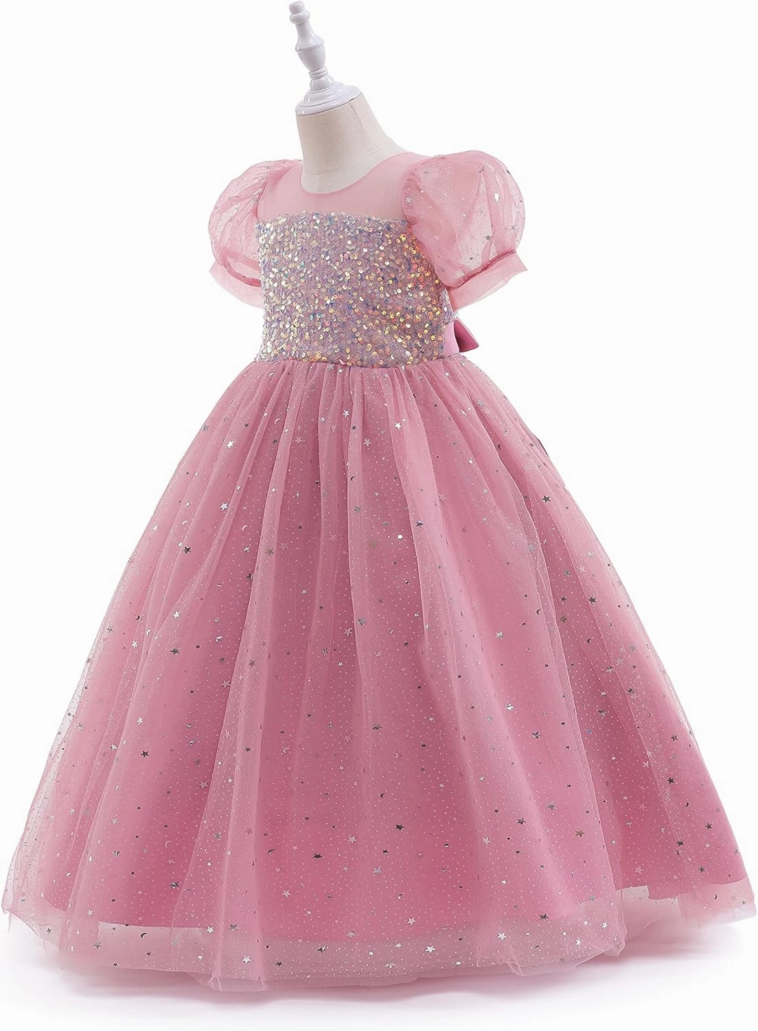 Glamulice Flower Girls Sparkle Tulle Puff Sleeves Vintage Dress Princess Wedding Bridesmaid Party Holiday Dresses