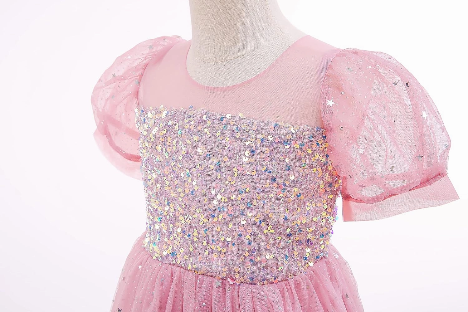 Glamulice Flower Girls Sparkle Tulle Puff Sleeves Vintage Dress Princess Wedding Bridesmaid Party Holiday Dresses