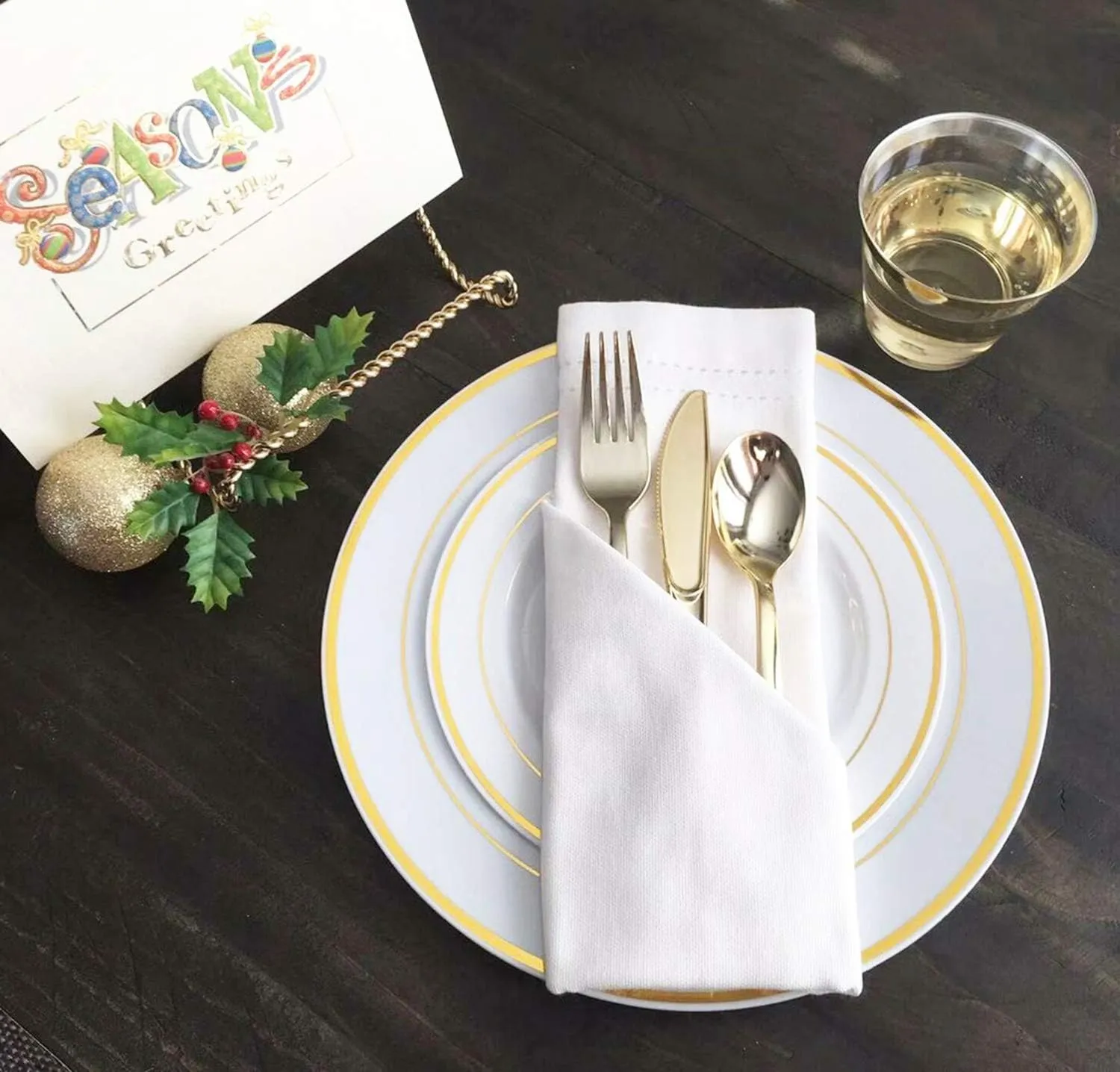 Gold Plastic Silverware Set - 300 Piece Reusable & Recyclable Cutlery for Weddings, Anniversaries, Showers, Parties - Includes 100 Forks, 100 Spoons, 100 Knives - Elegant Party Utensils by JL Prime