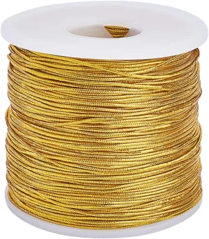 GORGECRAFT 110M Gold Metallic Elastic Cord Stretchy Bracelet Hair String Ribbon Tinsel Braiding Rope Jewelry Thread for Crystal Braided Jewelry Bead Necklaces Decorative Hanging Gift Wrapping