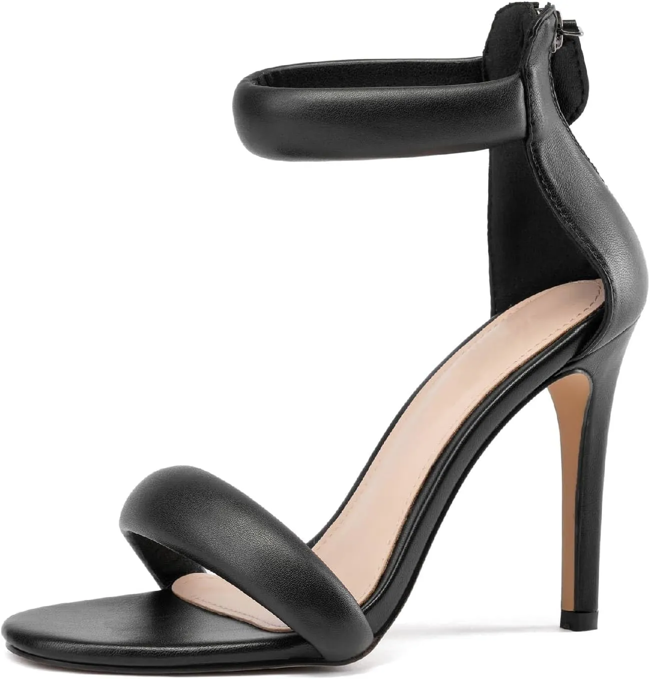 GOSERCE Gold Stiletto Heels Sandals, Metallic Ankle Strap High Heels for Women, Back Zipper Round Open Toe Prom Party Sexy Heeled Sandals 12