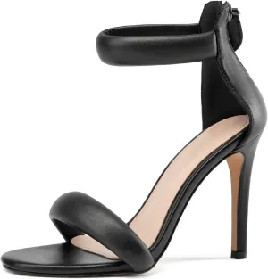 GOSERCE Gold Stiletto Heels Sandals, Metallic Ankle Strap High Heels for Women, Back Zipper Round Open Toe Prom Party Sexy Heeled Sandals 12