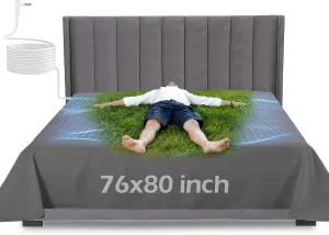 Grounding Mat for Bed, Grounding Sheets Blanket with Grounding Cord, Earthing Mat Grounding Pad, 95% Cotton  5% Silver Fiber (Grey, 76x80inch)
