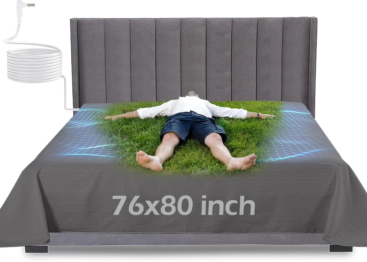 Grounding Mat for Bed, Grounding Sheets Blanket with Grounding Cord, Earthing Mat Grounding Pad, 95% Cotton  5% Silver Fiber (Grey, 76x80inch)