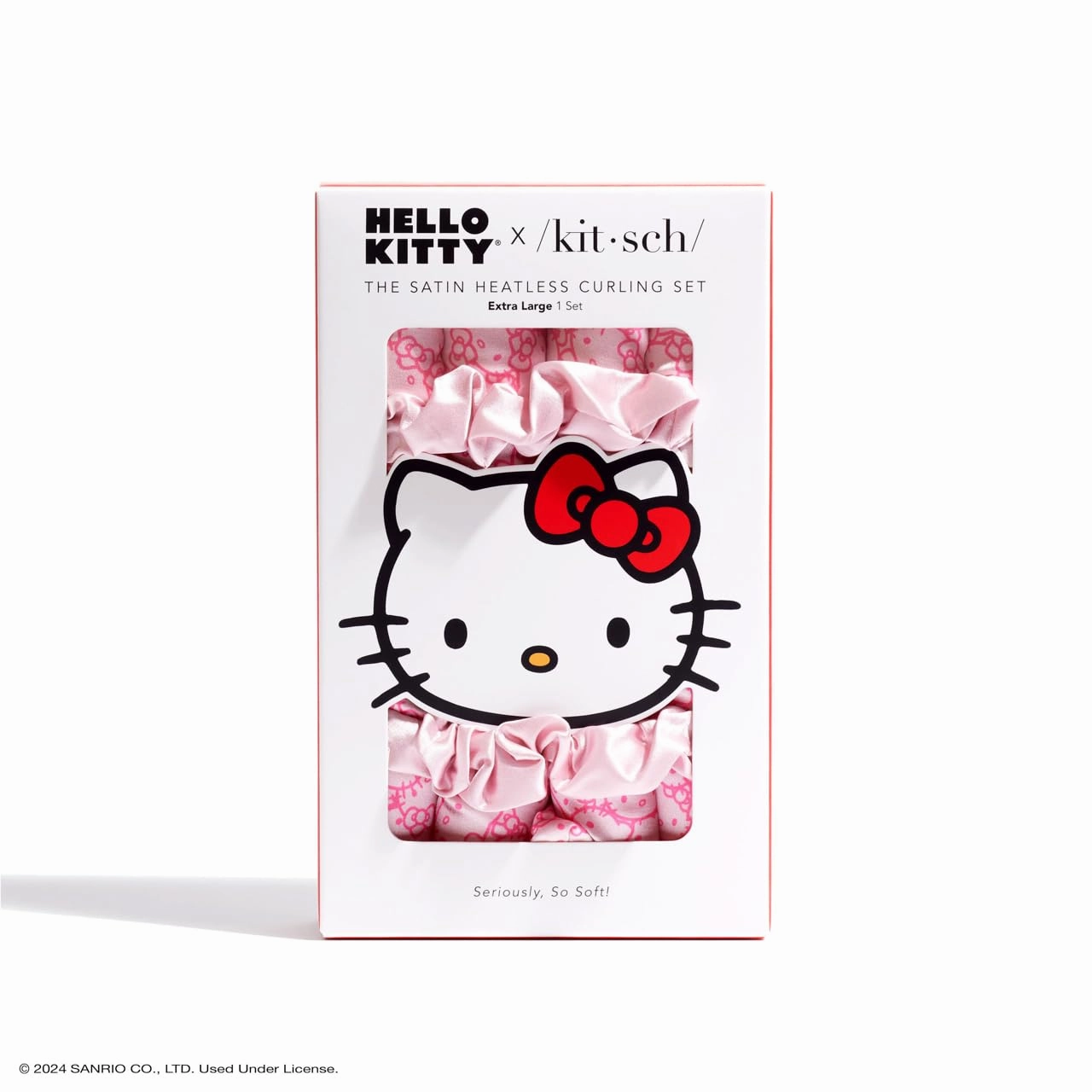 Hello x Kitsch Satin Heatless Hair Curler Set - Heatless Curls Overnight, Hair Rollers for Soft Curls & Frizz-Free Styling, No Heat Curlers To Sleep in, Curling Rod Headband - Pink Kitty Faces