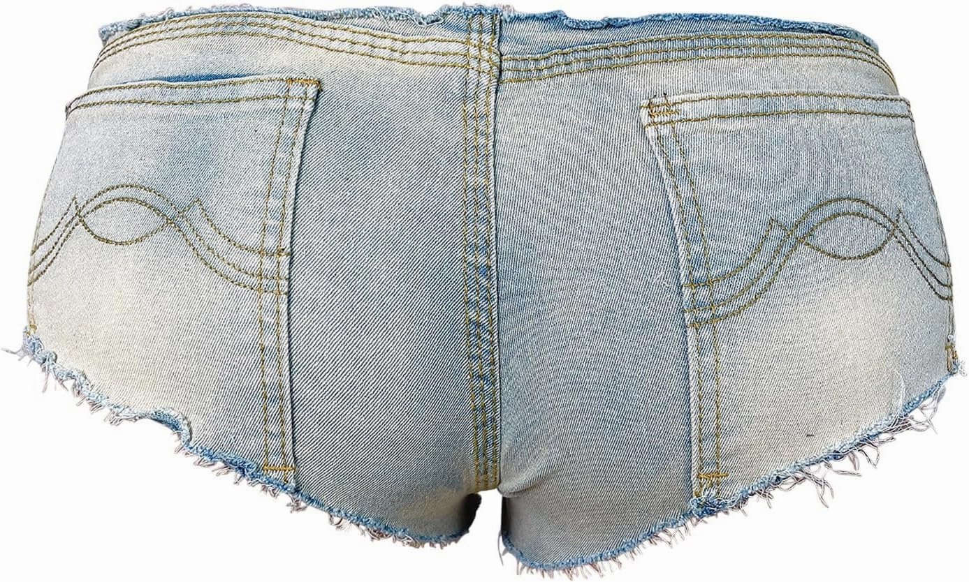HGps8w Women's Sexy Low Rise Denim Shorts Cheeky Naughty Hot Pants Stretch Mini Jeans Shorts Y2K Chic Party Clubwear