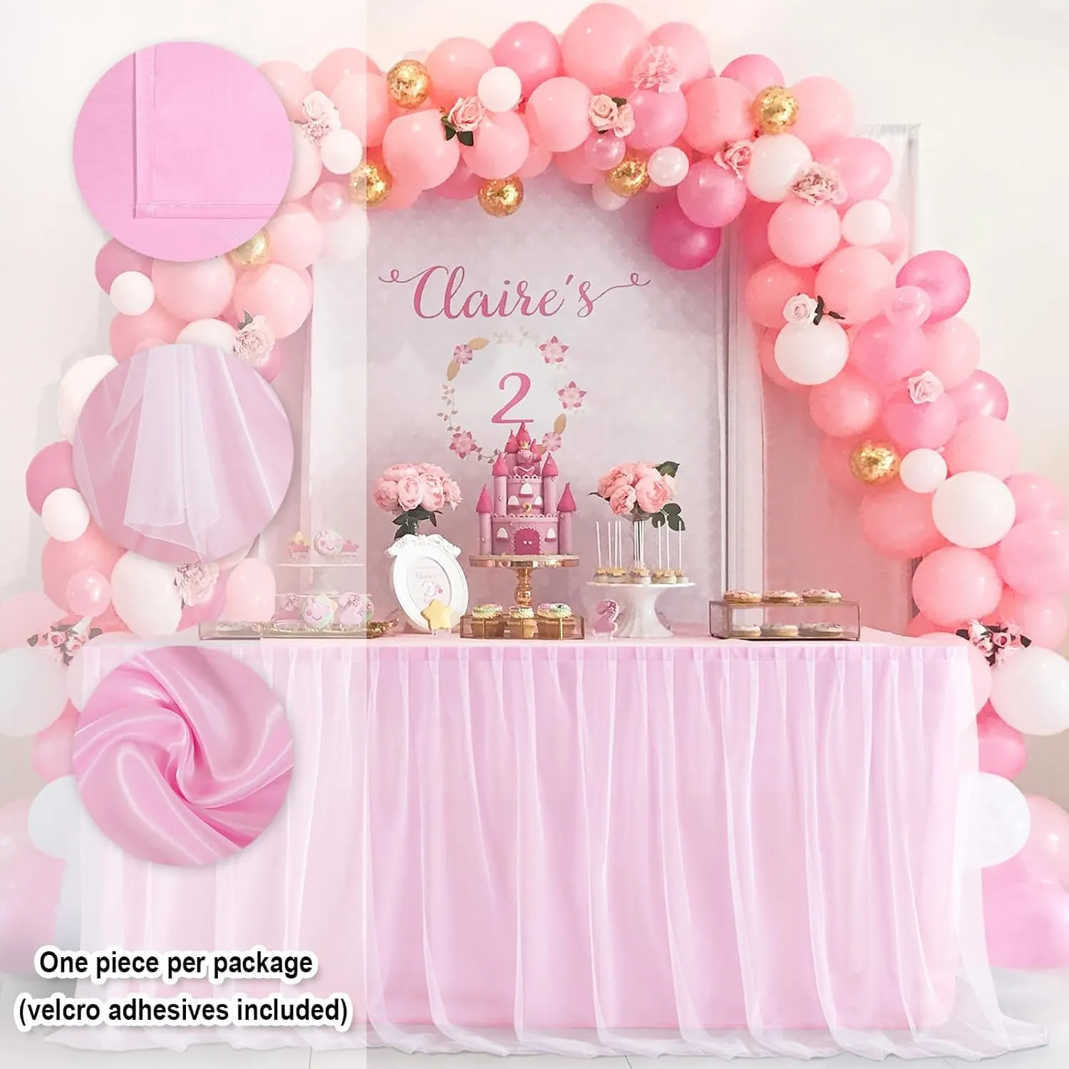 Hiasan Pink Table Skirt Tablecloth for Rectangle or Round Tables Tulle Tutu Table Skirt Table Cloths for Baby Shower Girl Gender Reveal Wedding Birthday Party Table Decorations(6ft, Pink)