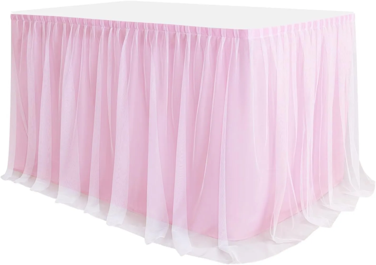 Hiasan Pink Table Skirt Tablecloth for Rectangle or Round Tables Tulle Tutu Table Skirt Table Cloths for Baby Shower Girl Gender Reveal Wedding Birthday Party Table Decorations(6ft, Pink)