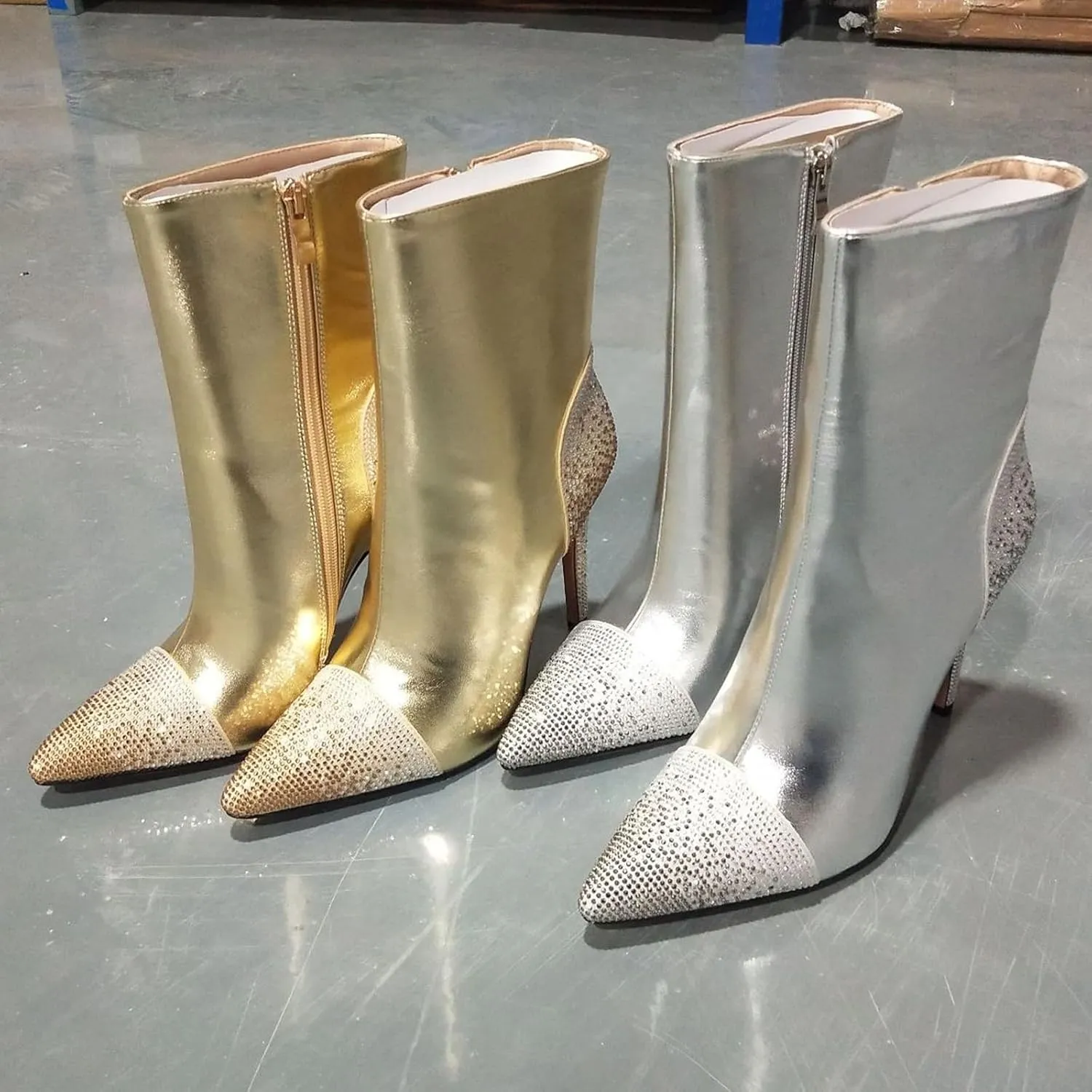 High Heeled Ankle Boots,Women's Rhinestone Decorated Boots,Pointed Stiletto Boots,Classic Elegant Boots