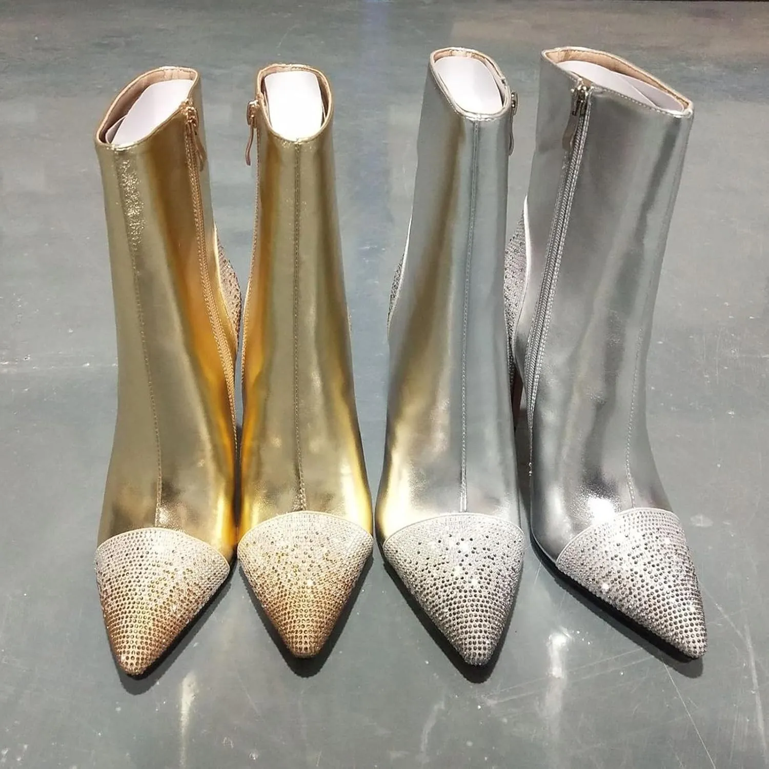 High Heeled Ankle Boots,Women's Rhinestone Decorated Boots,Pointed Stiletto Boots,Classic Elegant Boots