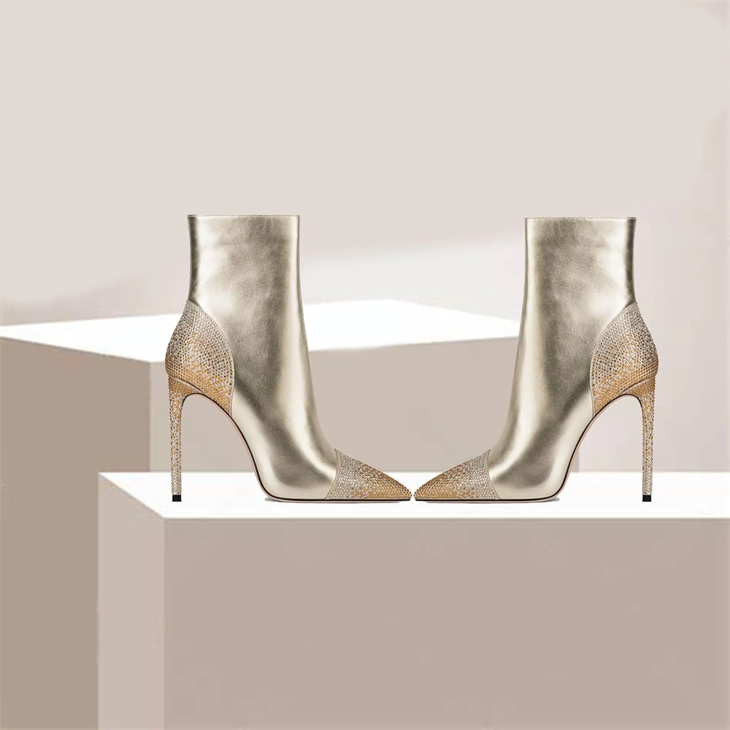 High Heeled Ankle Boots,Women's Rhinestone Decorated Boots,Pointed Stiletto Boots,Classic Elegant Boots