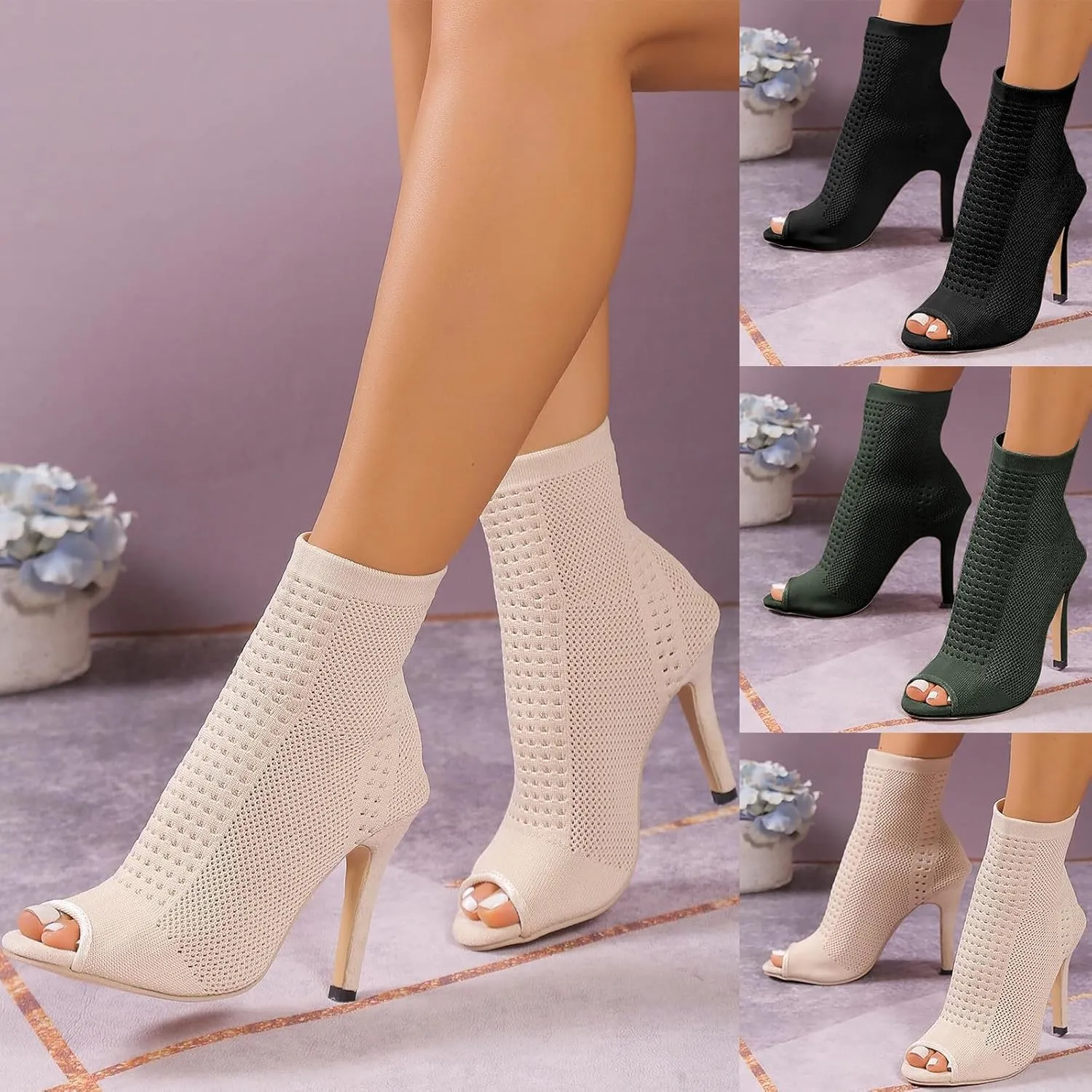 High Heels for Women Strappy Heels Classic Dress Sandals Open Toe Summer Booties Breathable Mesh Sandals