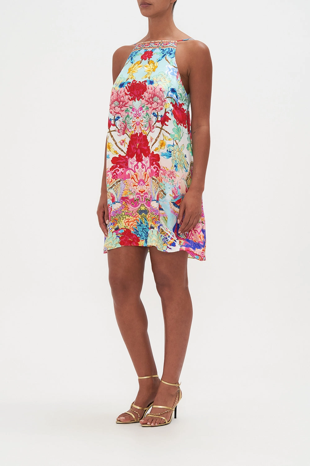 HIGH NECK LOW BACK SHIFT DRESS GO STAG