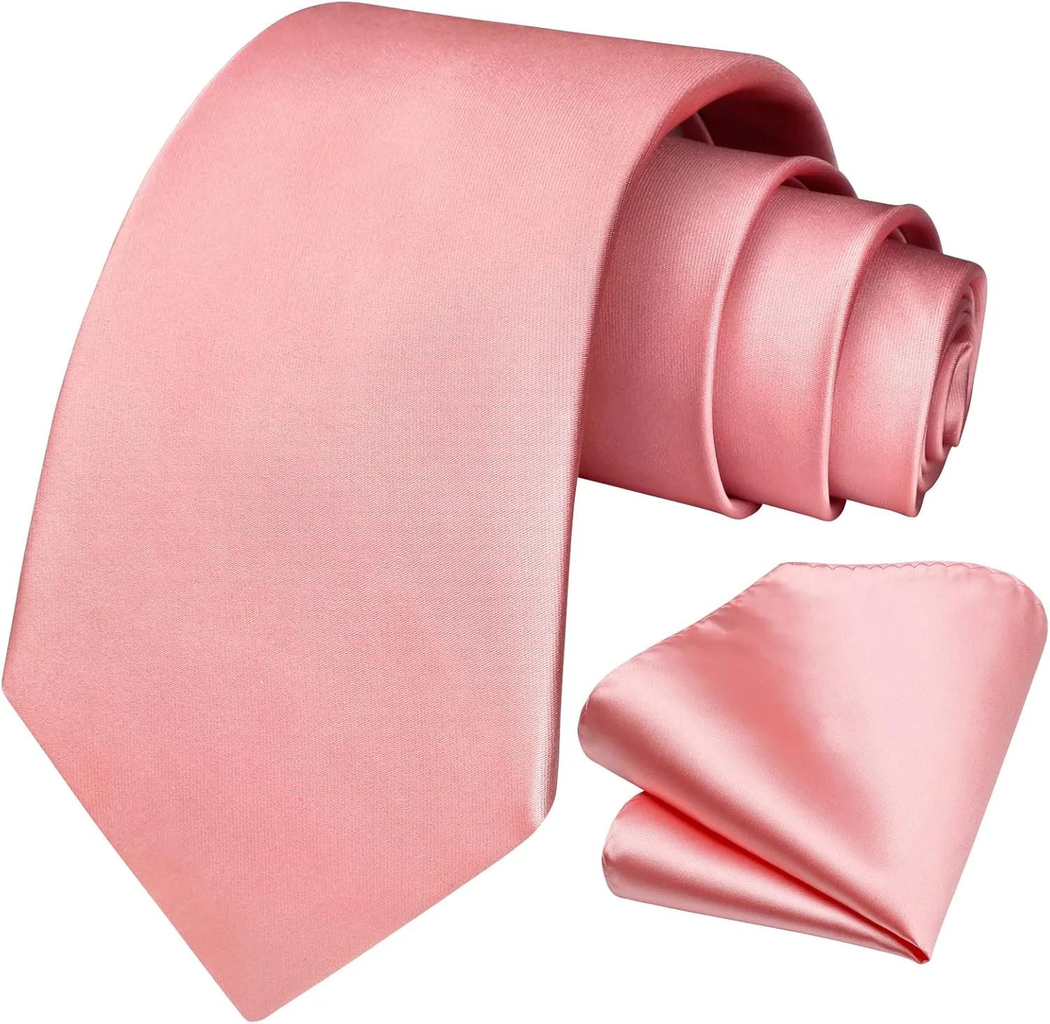 HISDERN Mens Solid Color Ties Formal Satin Necktie and Pocket Square Set Classic Wedding Business Tie & Handkerchief