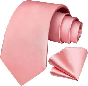 HISDERN Mens Solid Color Ties Formal Satin Necktie and Pocket Square Set Classic Wedding Business Tie & Handkerchief