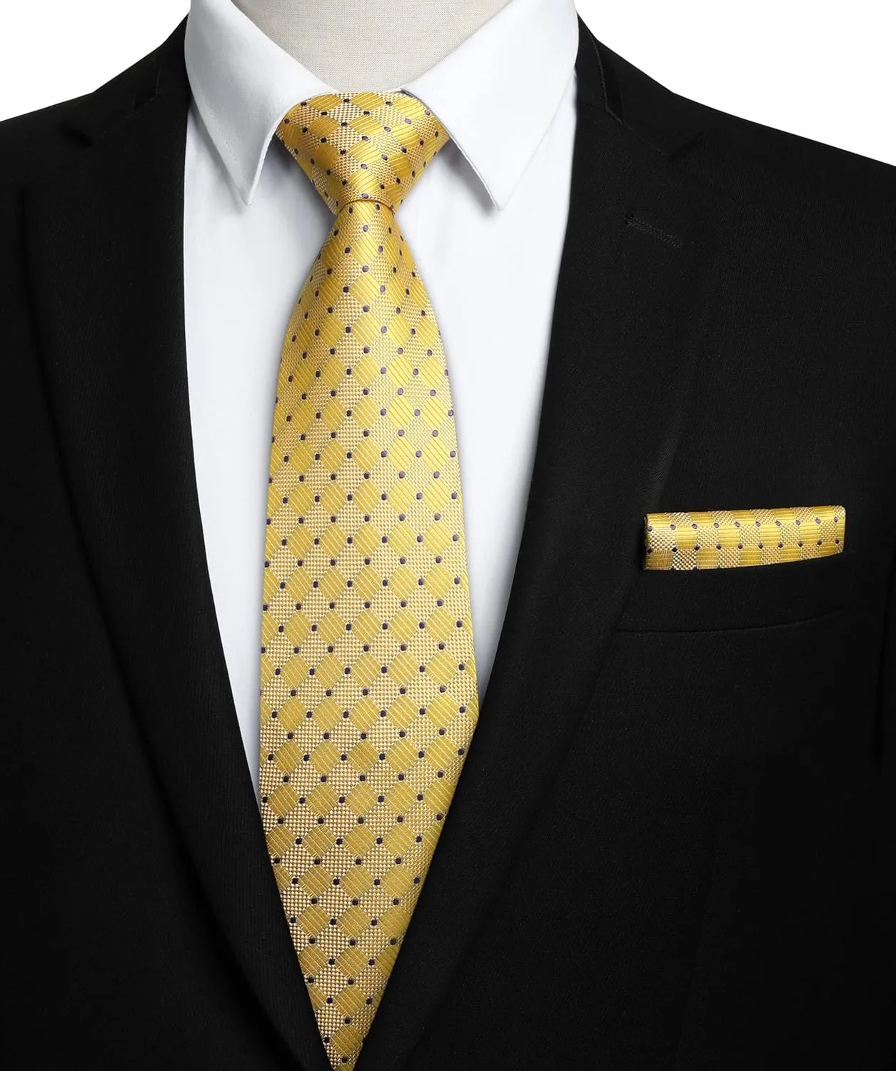 HISDERN Mens Ties Extra Long Tie and Pocket Square Set 63 Inch XL Tie Pack Collection Present Box Necktie Lot 3 PCS
