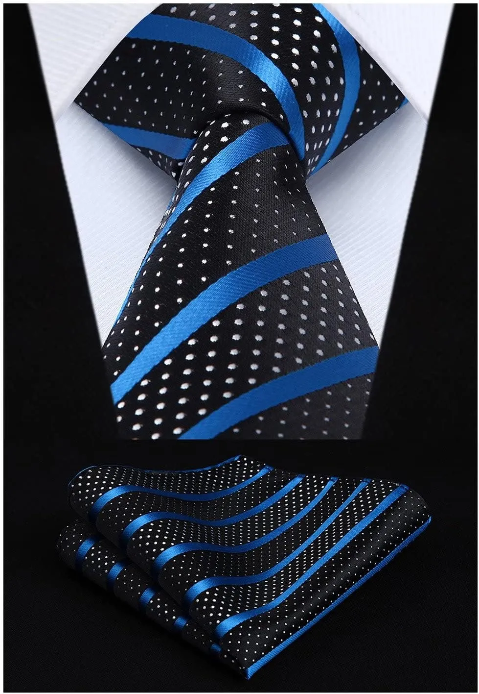 HISDERN Mens Ties Extra Long Tie and Pocket Square Set 63 Inch XL Tie Pack Collection Present Box Necktie Lot 3 PCS