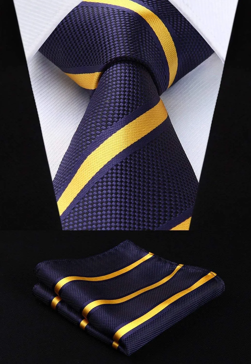 HISDERN Mens Ties Extra Long Tie and Pocket Square Set 63 Inch XL Tie Pack Collection Present Box Necktie Lot 3 PCS
