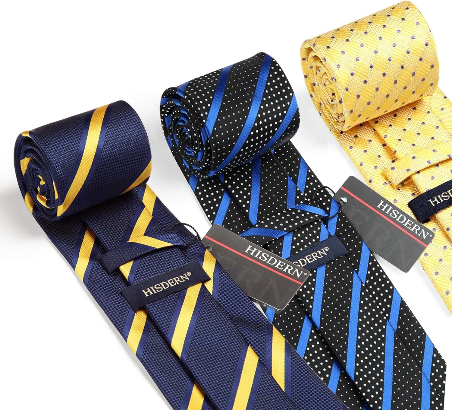 HISDERN Mens Ties Extra Long Tie and Pocket Square Set 63 Inch XL Tie Pack Collection Present Box Necktie Lot 3 PCS
