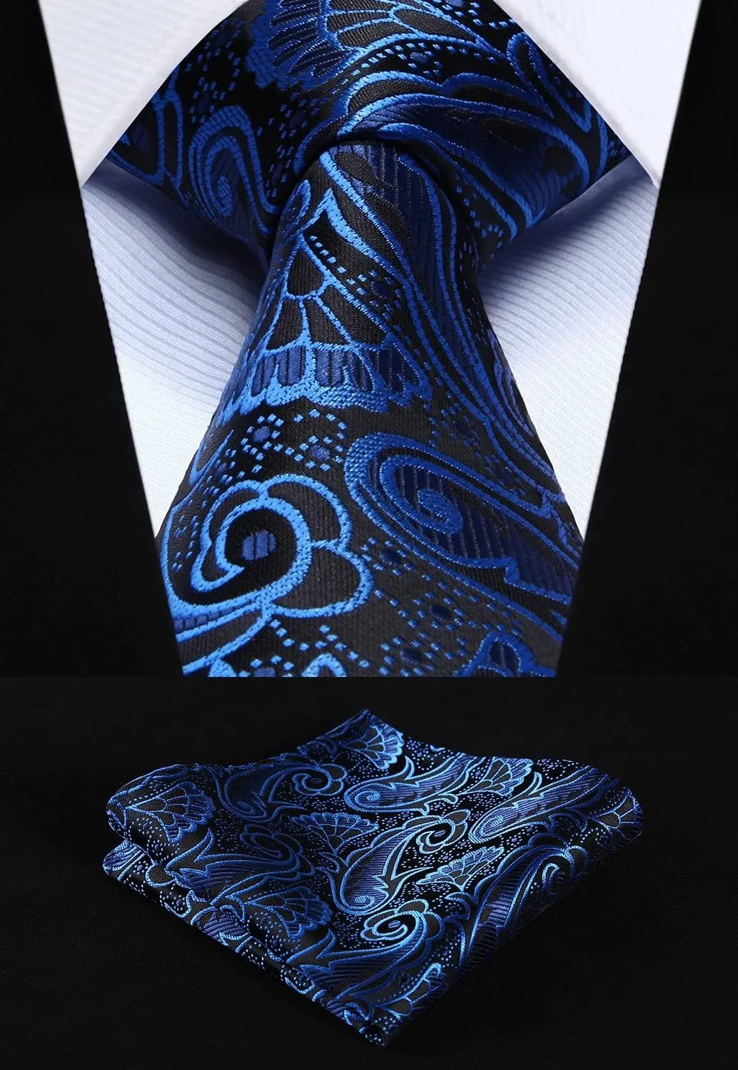 HISDERN Mens Ties Extra Long Tie and Pocket Square Set 63 Inch XL Tie Pack Collection Present Box Necktie Lot 3 PCS