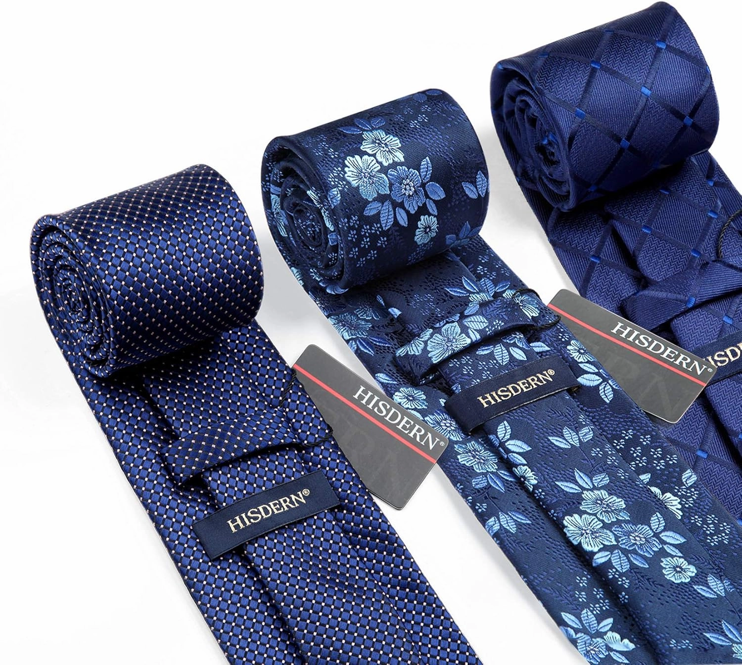 HISDERN Mens Ties Extra Long Tie and Pocket Square Set 63 Inch XL Tie Pack Collection Present Box Necktie Lot 3 PCS