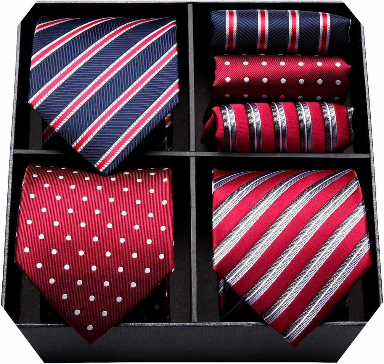 HISDERN Mens Ties Extra Long Tie and Pocket Square Set 63 Inch XL Tie Pack Collection Present Box Necktie Lot 3 PCS