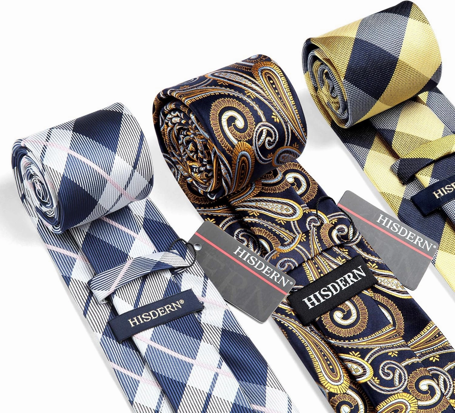 HISDERN Mens Ties Extra Long Tie and Pocket Square Set 63 Inch XL Tie Pack Collection Present Box Necktie Lot 3 PCS