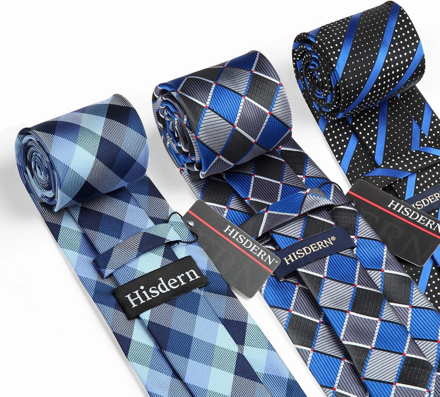 HISDERN Mens Ties Extra Long Tie and Pocket Square Set 63 Inch XL Tie Pack Collection Present Box Necktie Lot 3 PCS