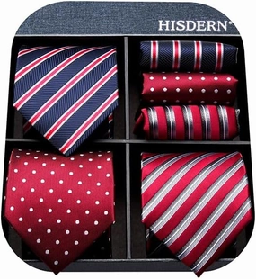 HISDERN Mens Ties Extra Long Tie and Pocket Square Set 63 Inch XL Tie Pack Collection Present Box Necktie Lot 3 PCS