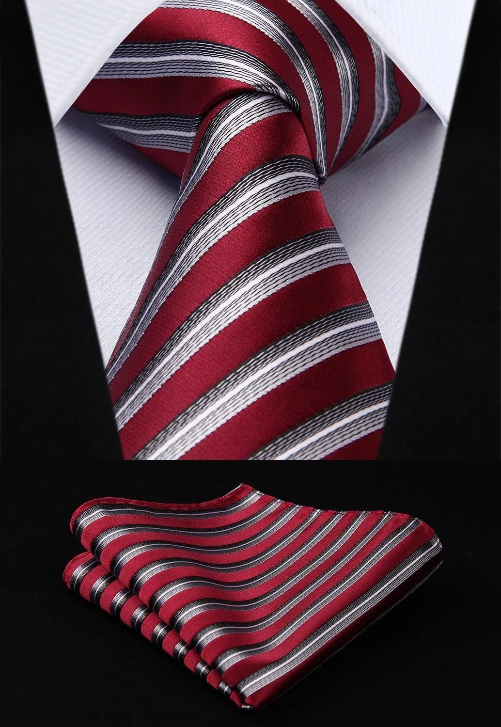 HISDERN Mens Ties Extra Long Tie and Pocket Square Set 63 Inch XL Tie Pack Collection Present Box Necktie Lot 3 PCS