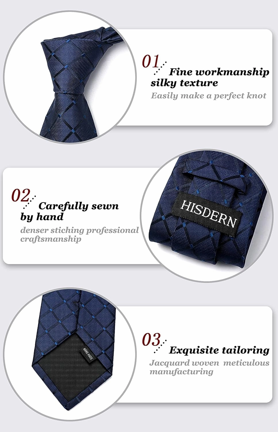HISDERN Mens Ties Extra Long Tie and Pocket Square Set 63 Inch XL Tie Pack Collection Present Box Necktie Lot 3 PCS