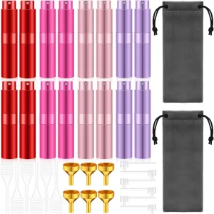 Honeydak 16 Pcs 8 ml Atomizer Perfume Spray Bottle for Travel Refillable Mini Empty Cologne Dispenser, Portable Sprayer with Independent Storage Bag (Red,Pink,Purple,Rose Red)