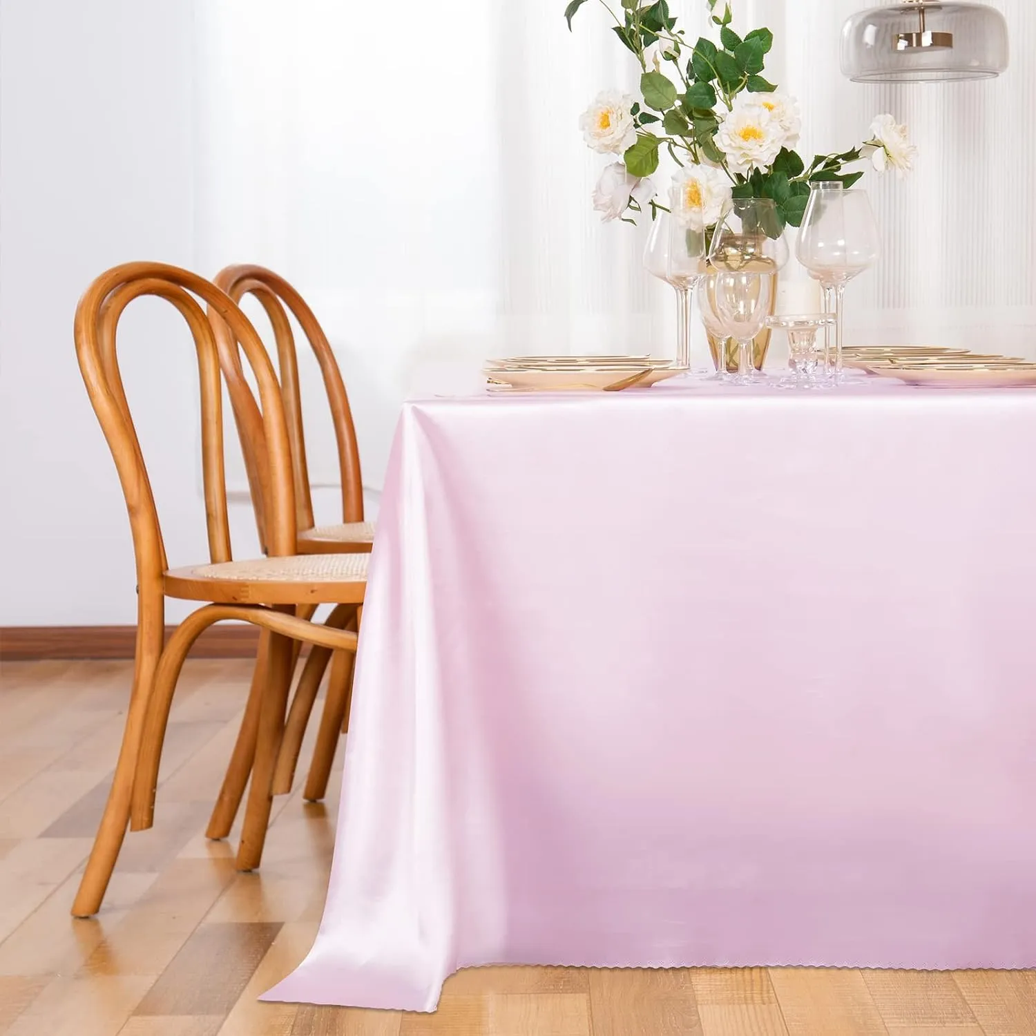 Horbaunal 6 Pack Light Pink Satin Tablecloth 60 x 102 Inches Rectangle Satin Table Cover Bright Silk Table Cloth Smooth Table Decoration for Wedding Party Banquet