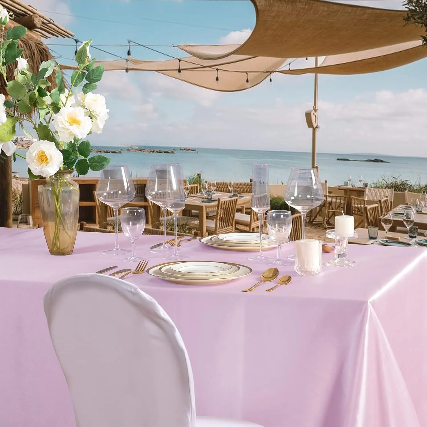Horbaunal 6 Pack Light Pink Satin Tablecloth 60 x 102 Inches Rectangle Satin Table Cover Bright Silk Table Cloth Smooth Table Decoration for Wedding Party Banquet