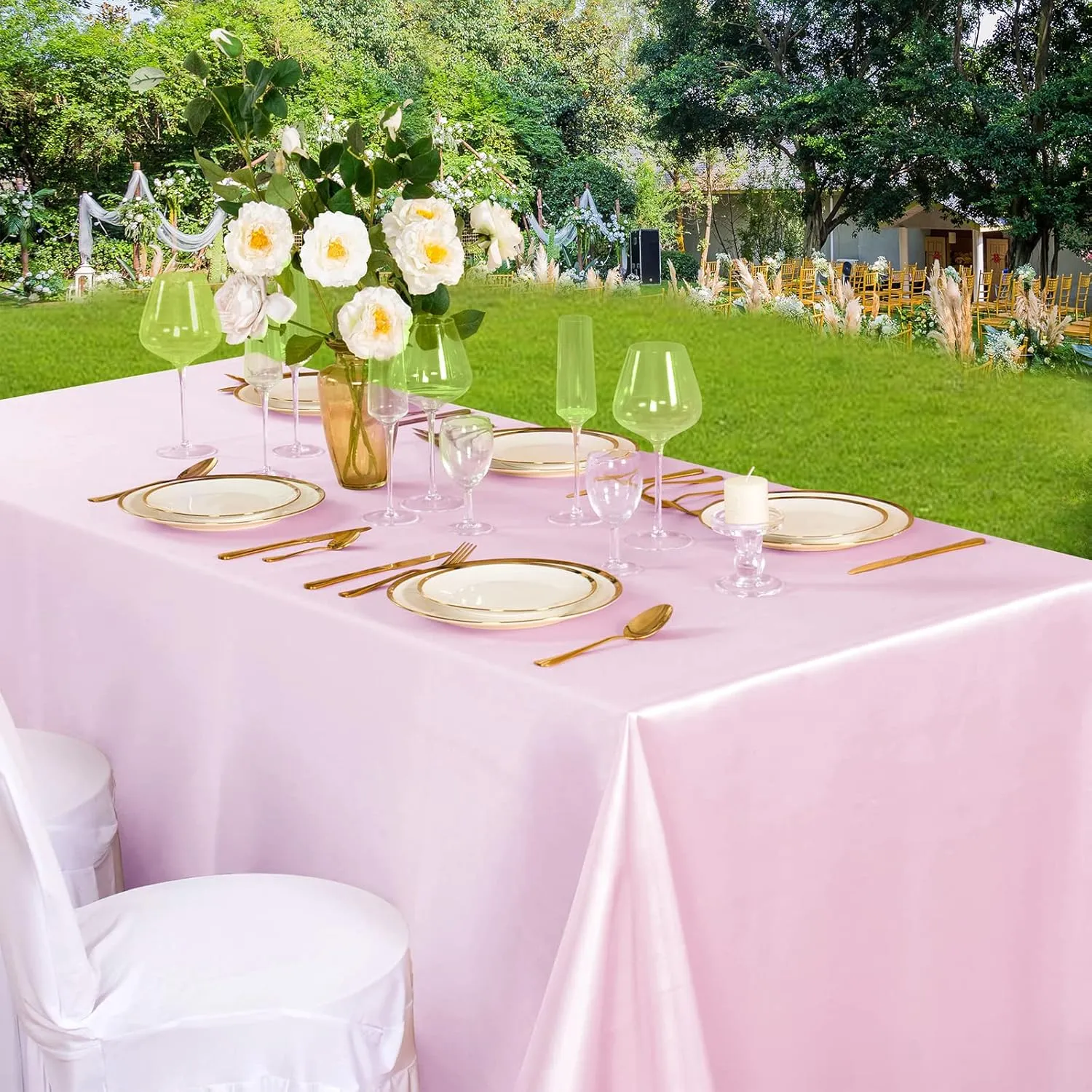 Horbaunal 6 Pack Light Pink Satin Tablecloth 60 x 102 Inches Rectangle Satin Table Cover Bright Silk Table Cloth Smooth Table Decoration for Wedding Party Banquet