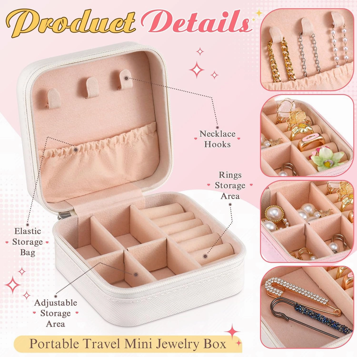 Hotop 24 Pcs Bridesmaid Proposal Gifts Set, 6 Mini Jewelry Box, 6 Satin Bridesmaid Scrunchies, 6 Bachelorette Sunglasses, 6 Square Hair Clips for Bridal Shower Wedding Party Favors (White, Pink)