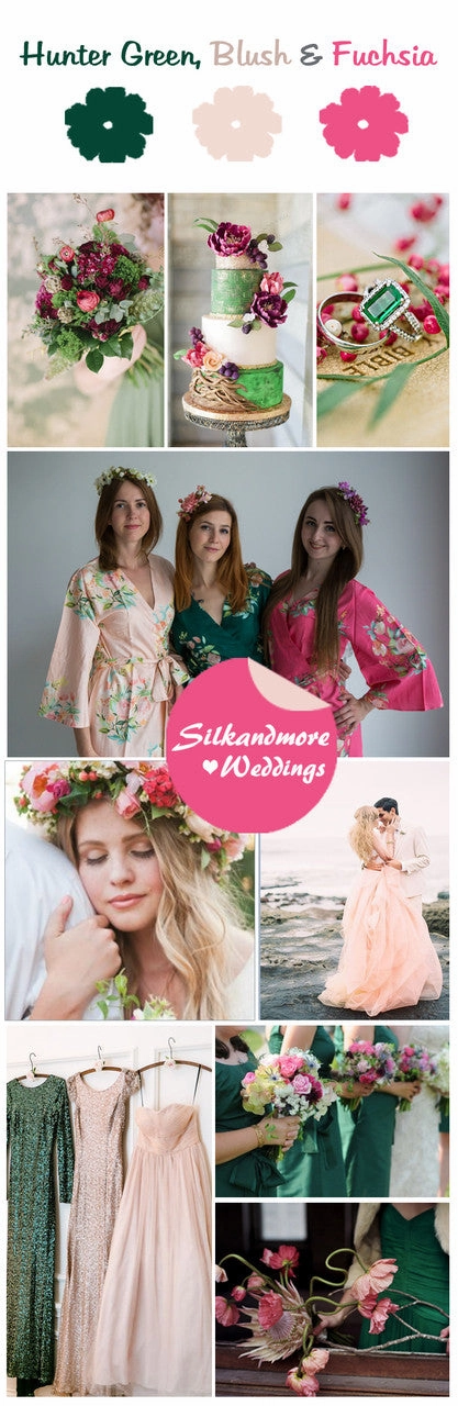 Hunter Green, Blush and Fuchsia Wedding Color Palette