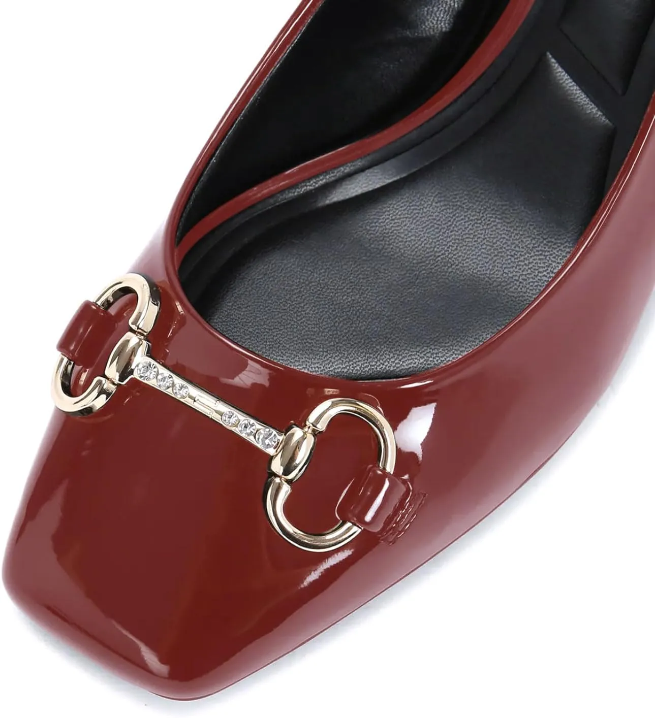 iadore Women Fashion Patent Leather Low Block Heel Pumps Chic Slingbacks with Gold Studded Round Toes Shoes Size 5-12 US