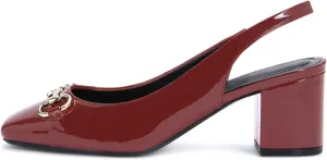 iadore Women Fashion Patent Leather Low Block Heel Pumps Chic Slingbacks with Gold Studded Round Toes Shoes Size 5-12 US